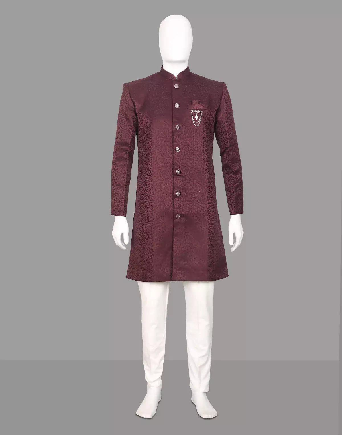 Wine Self Floral Design Jacquard Semi-Indo