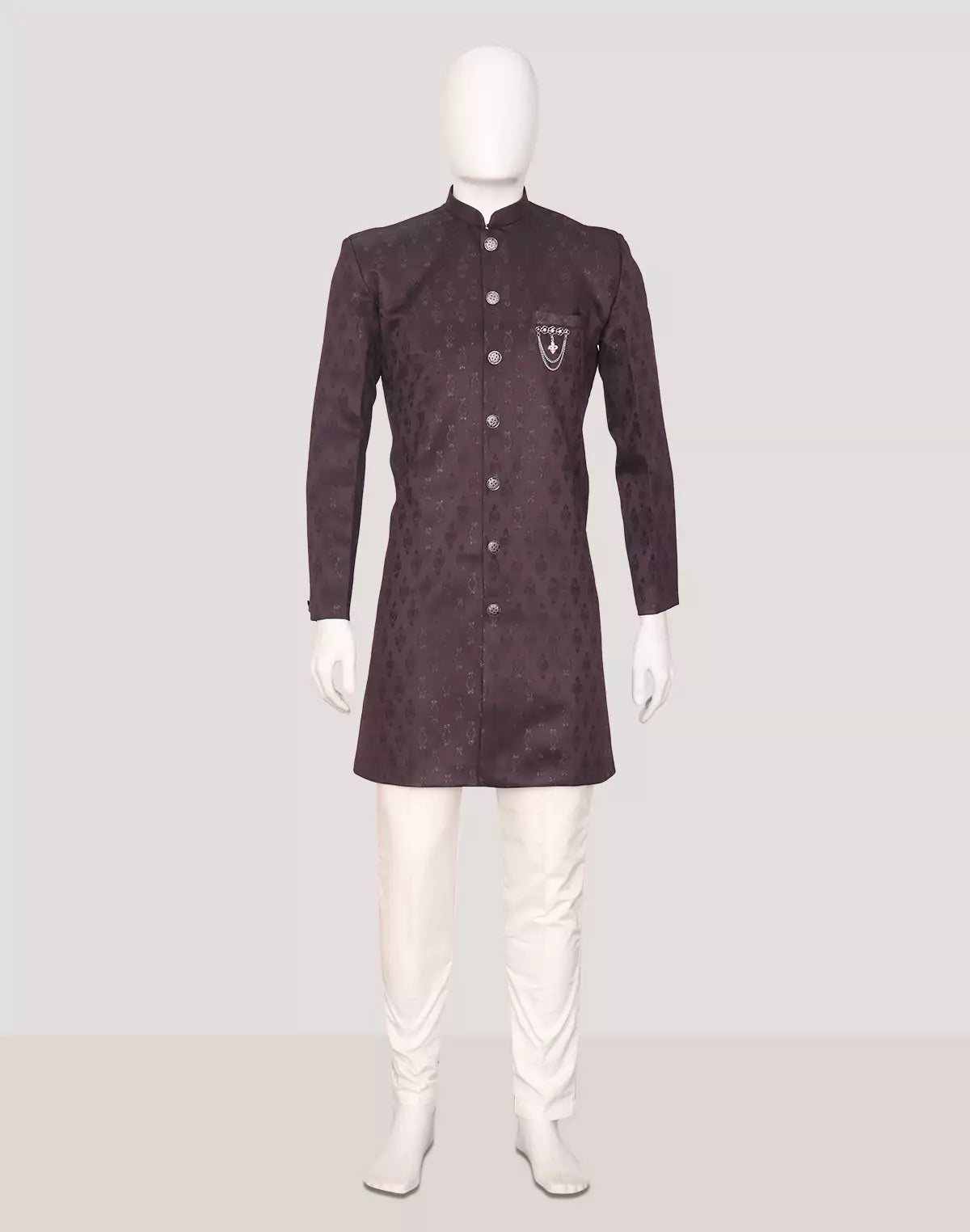 Image of Men's Purple Self Design Jacquard Semi-Indo