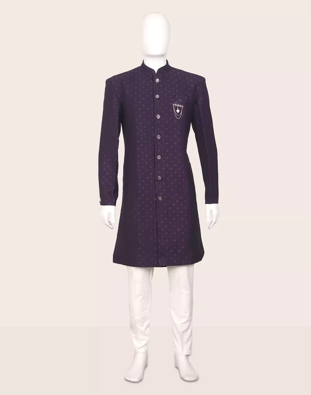 Image of Dark Lilac Jacquard Self Design Semi-Indo Set