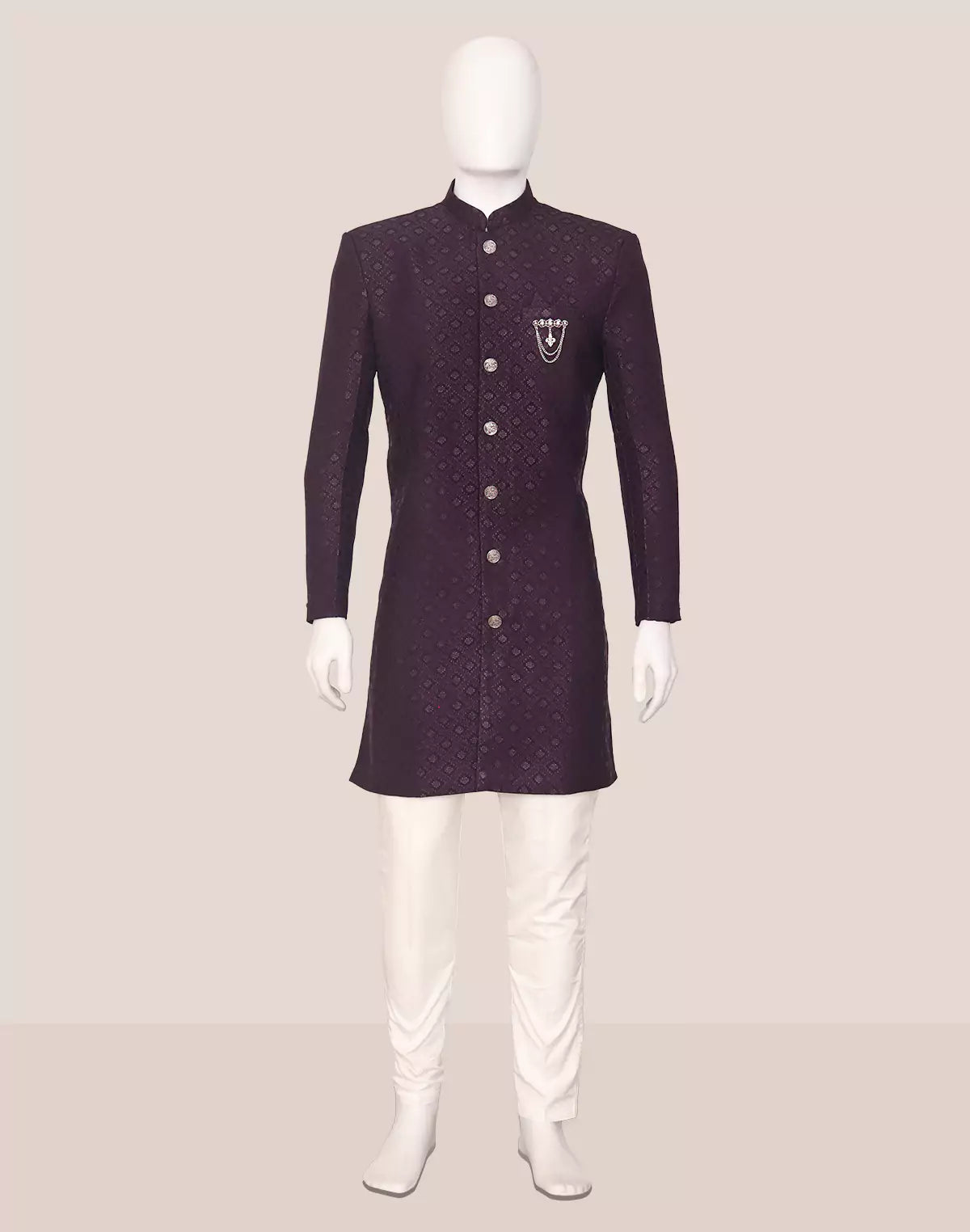 Image of Windsor Wine Trellis Patterned Jacquard Semi-Indo