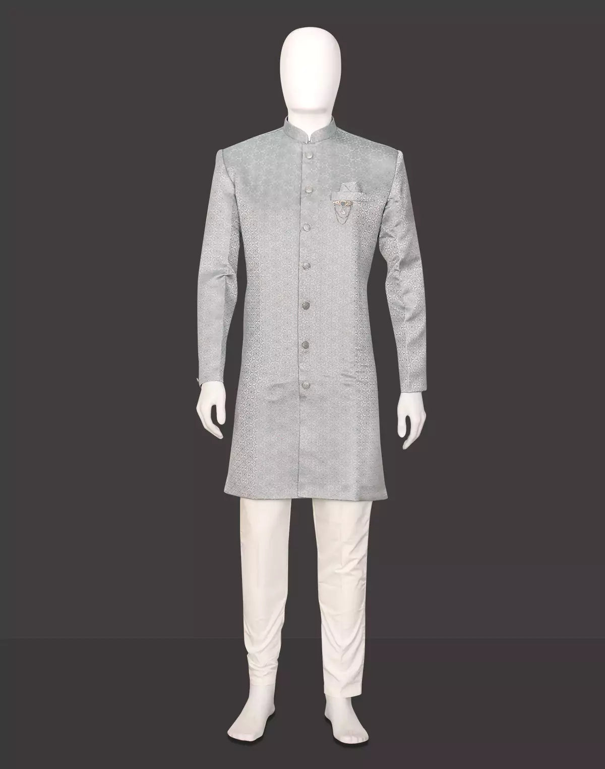 Image of Grey Self Floral Weaving Jacquard Semi Indo
