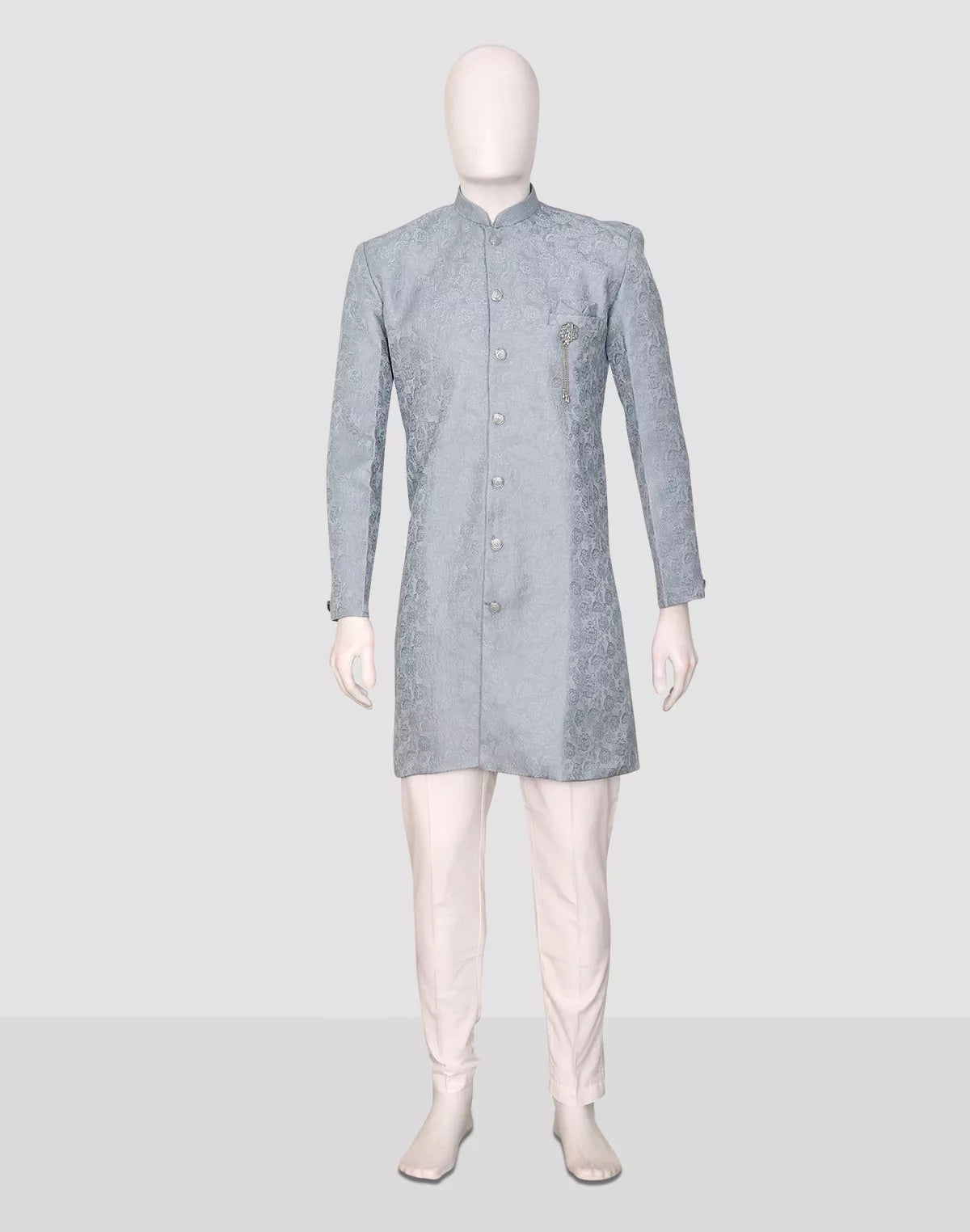 Image of Grey Self Bel Buti Patterned Jacquard Semi Indo