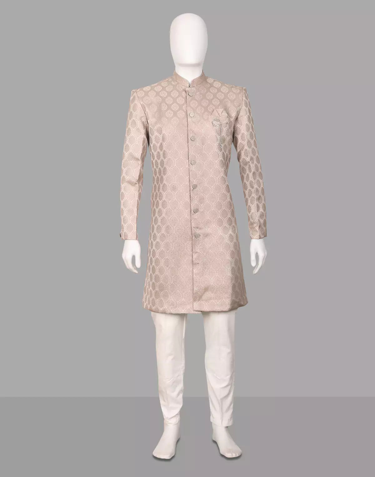 Image of Brown Floral Jacquard Party Wear Semi-Indo