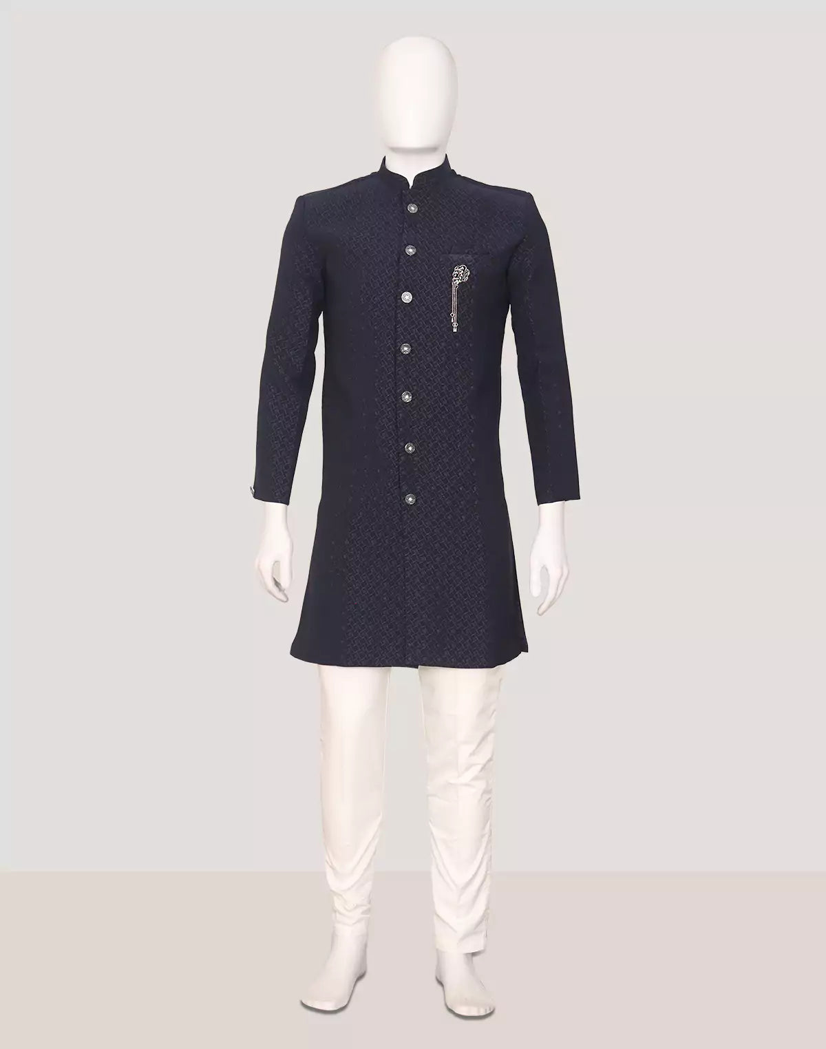 Image of Navy Blue Self Weaving Jacquard Semi-Indo