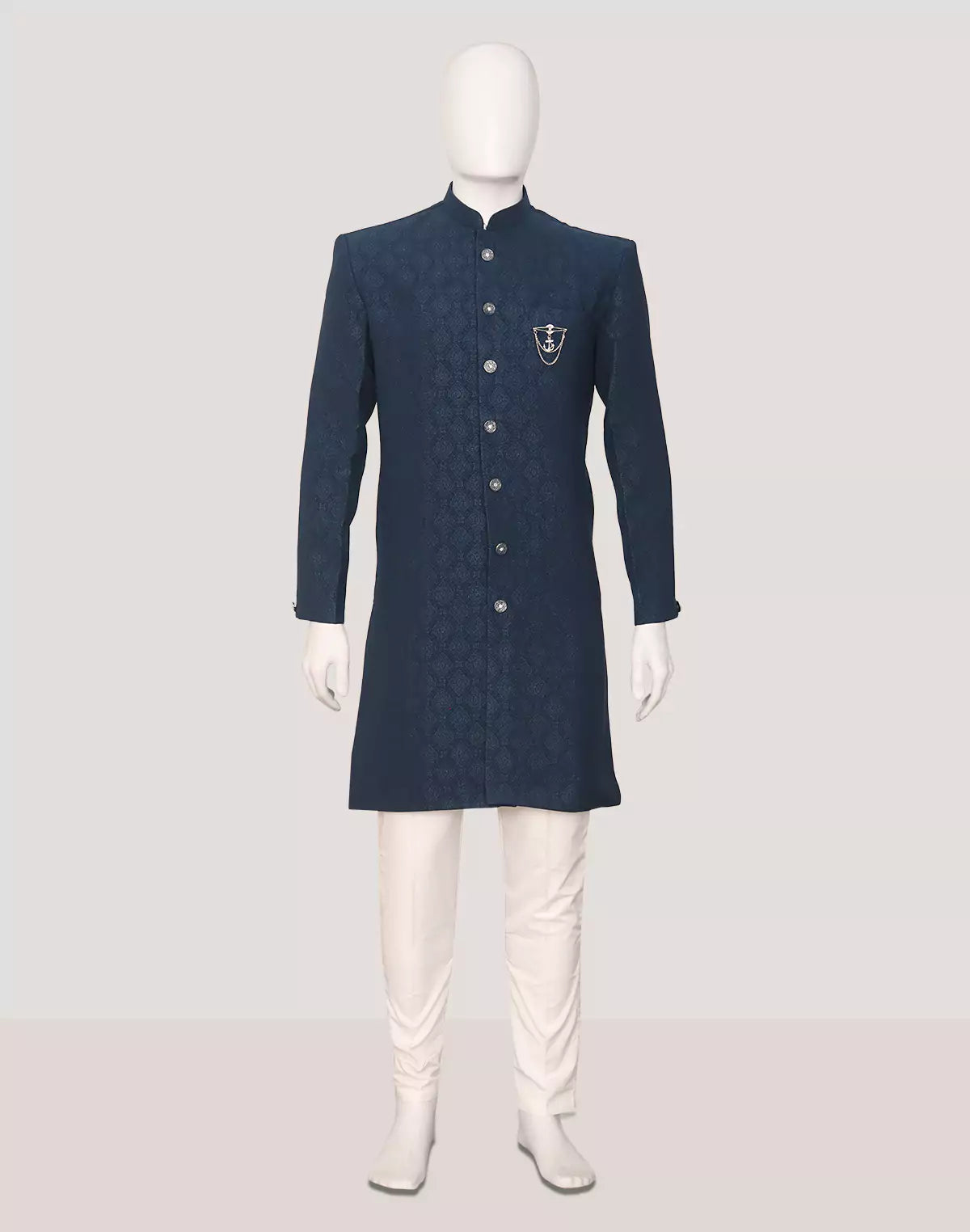 Image of Classic Peacock Color Jacquard Self Design Semi Indo