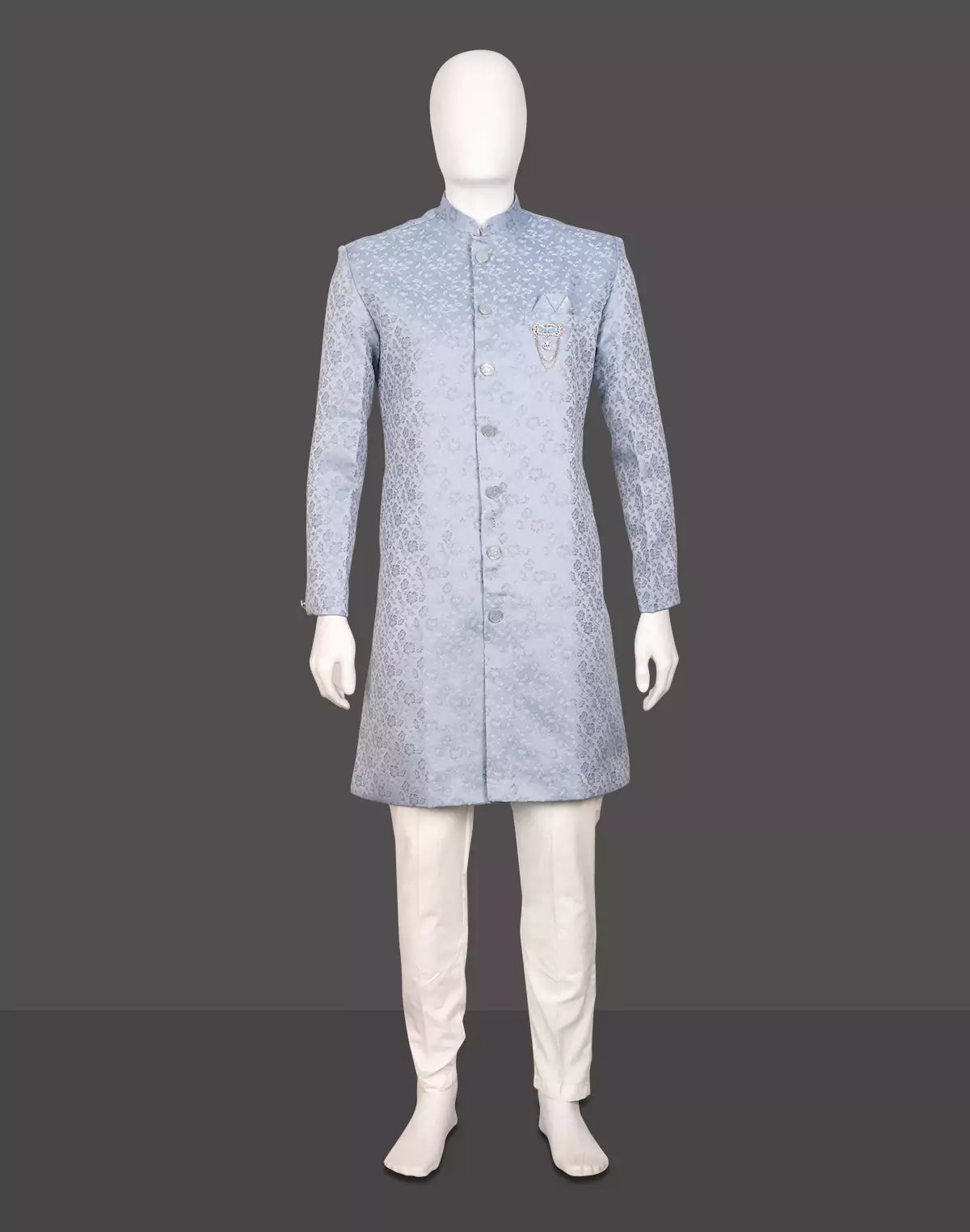 Image of Bel Buti Patterned Sky Jacquard Semi-Indo Set