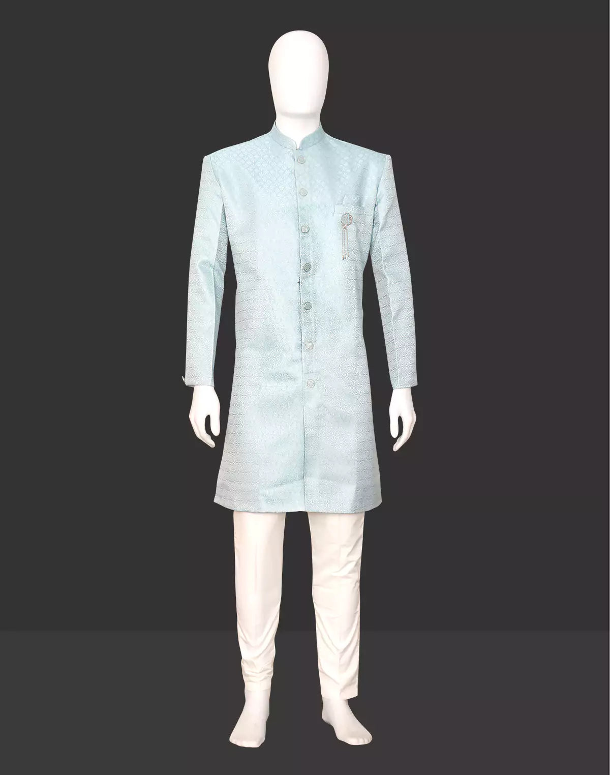 Image of Self Design Firozi Colour Jacquard Semi Indo