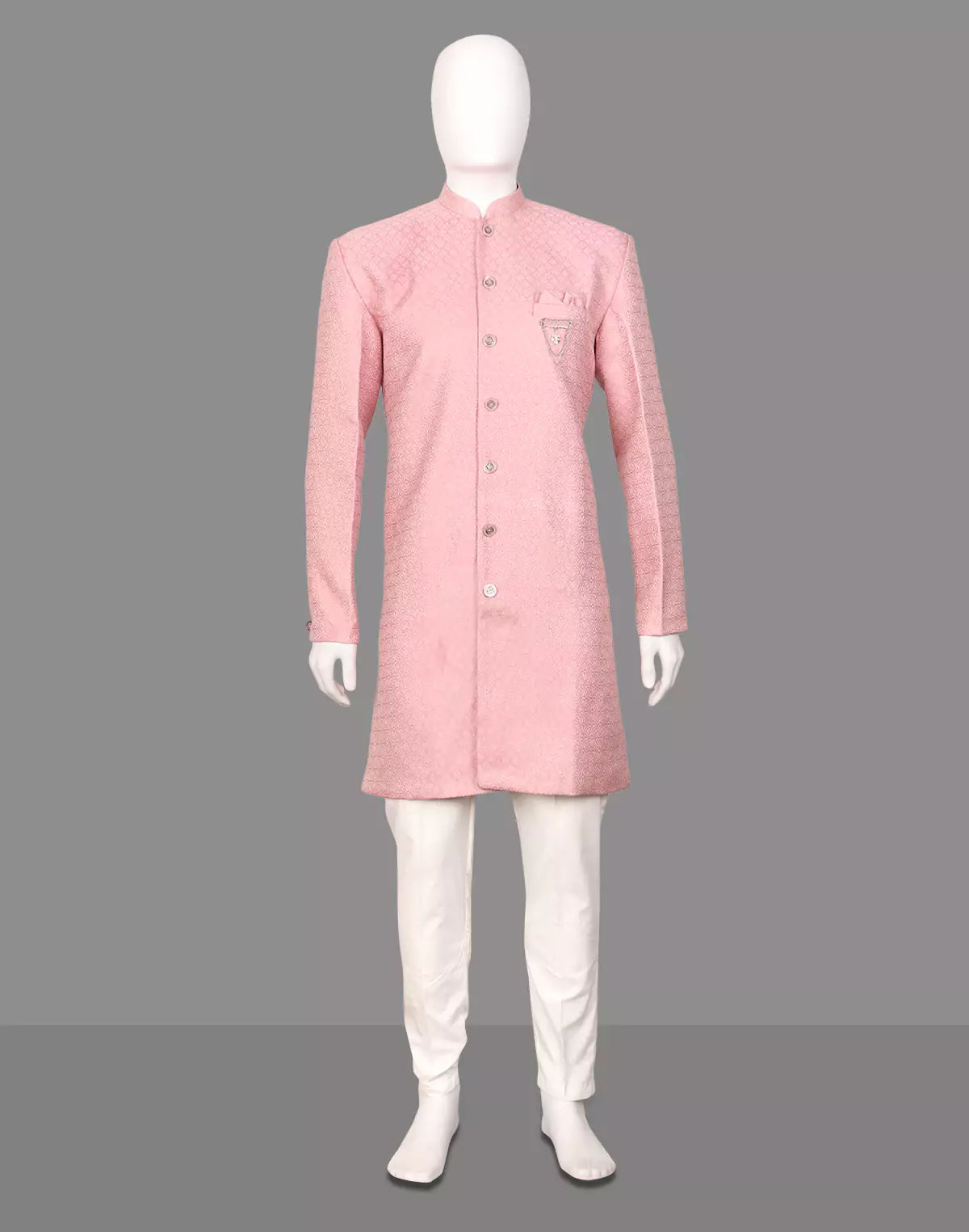 Peach Self Patterned Jacquard Semi-Indo