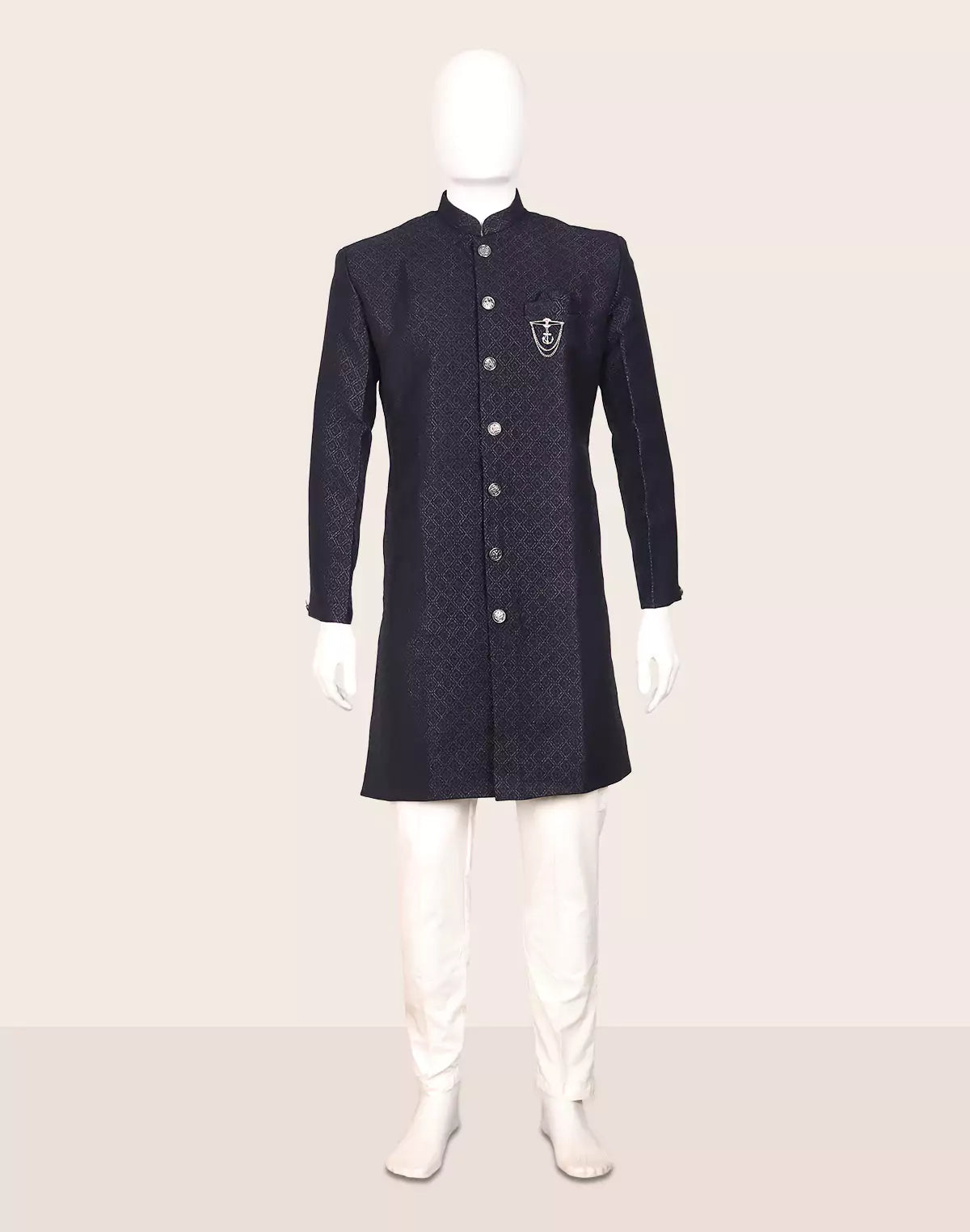 Image of Self Geometric Jacquard Navy Color Semi-Indo