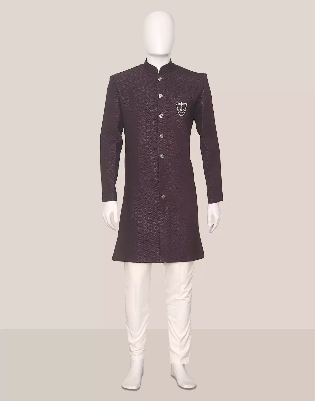 Image of Self Geometric Jacquard Wine Color Semi-Indo