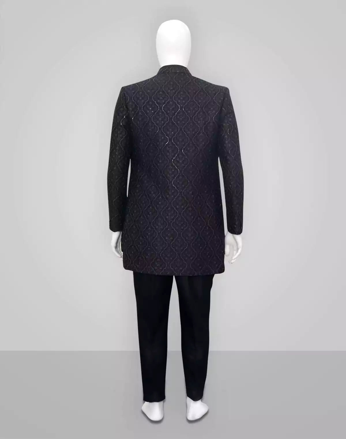Image of Grey self design Embellished work Raw Silk Indo Kurta with 2 Open Jacket Style