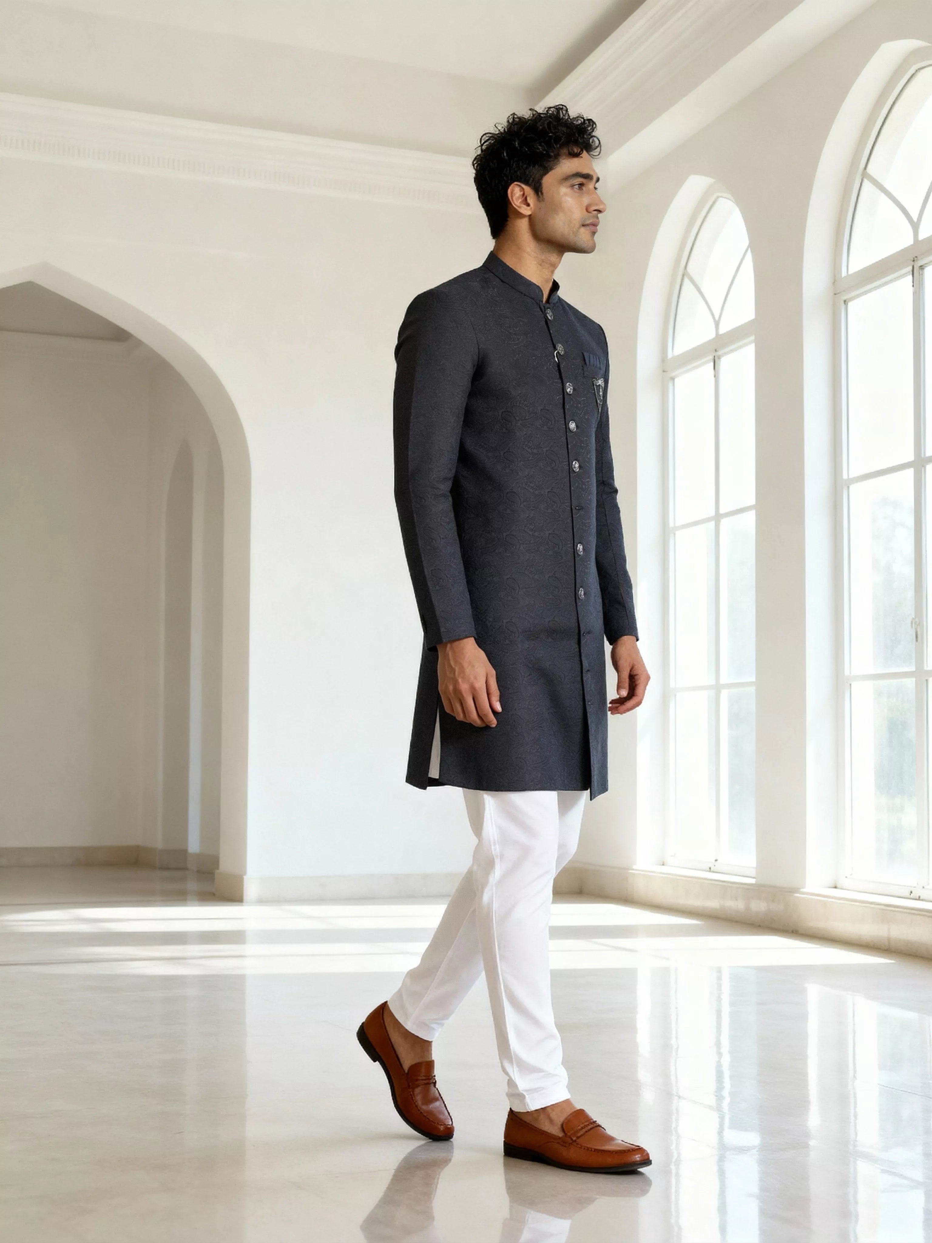 Image of Jacquard Self Paisely Design Blue Semi Indo