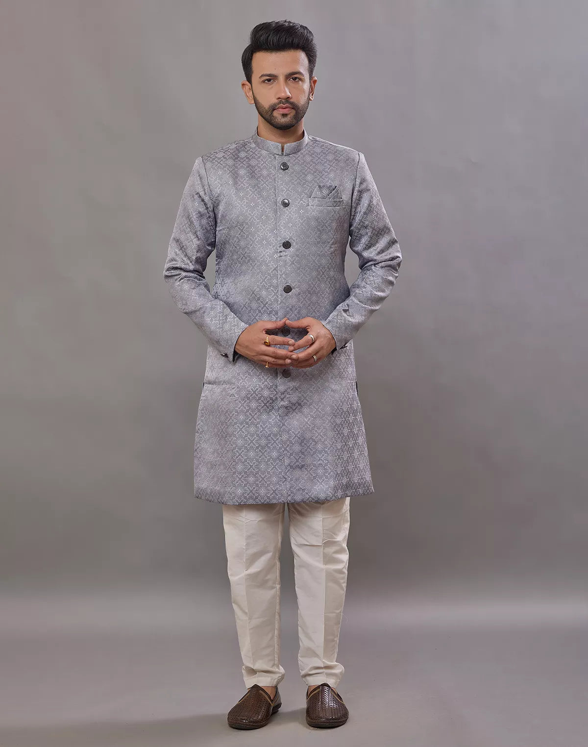 Image of Imperial Floral Patterned Jacquard Semi-Indo Style