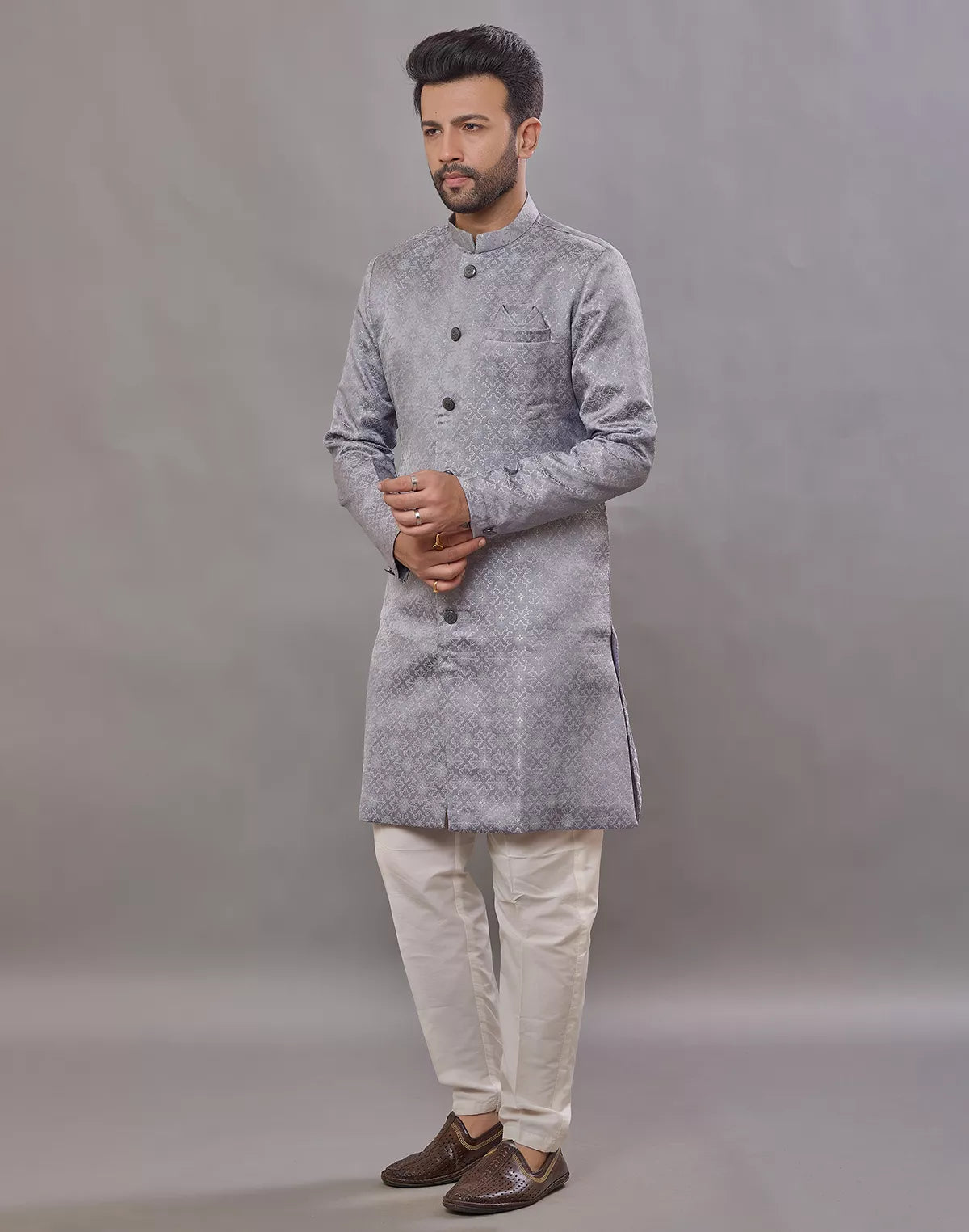 Image of Imperial Floral Patterned Jacquard Semi-Indo Style