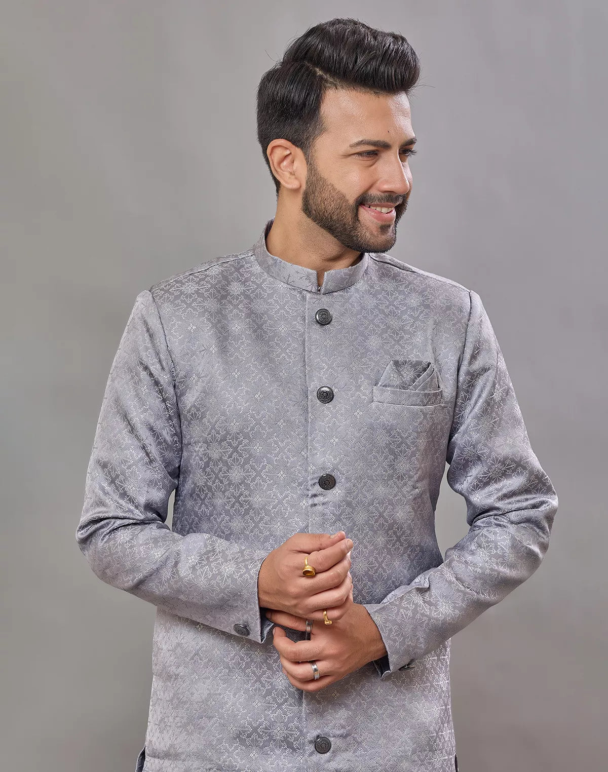 Image of Imperial Floral Patterned Jacquard Semi-Indo Style