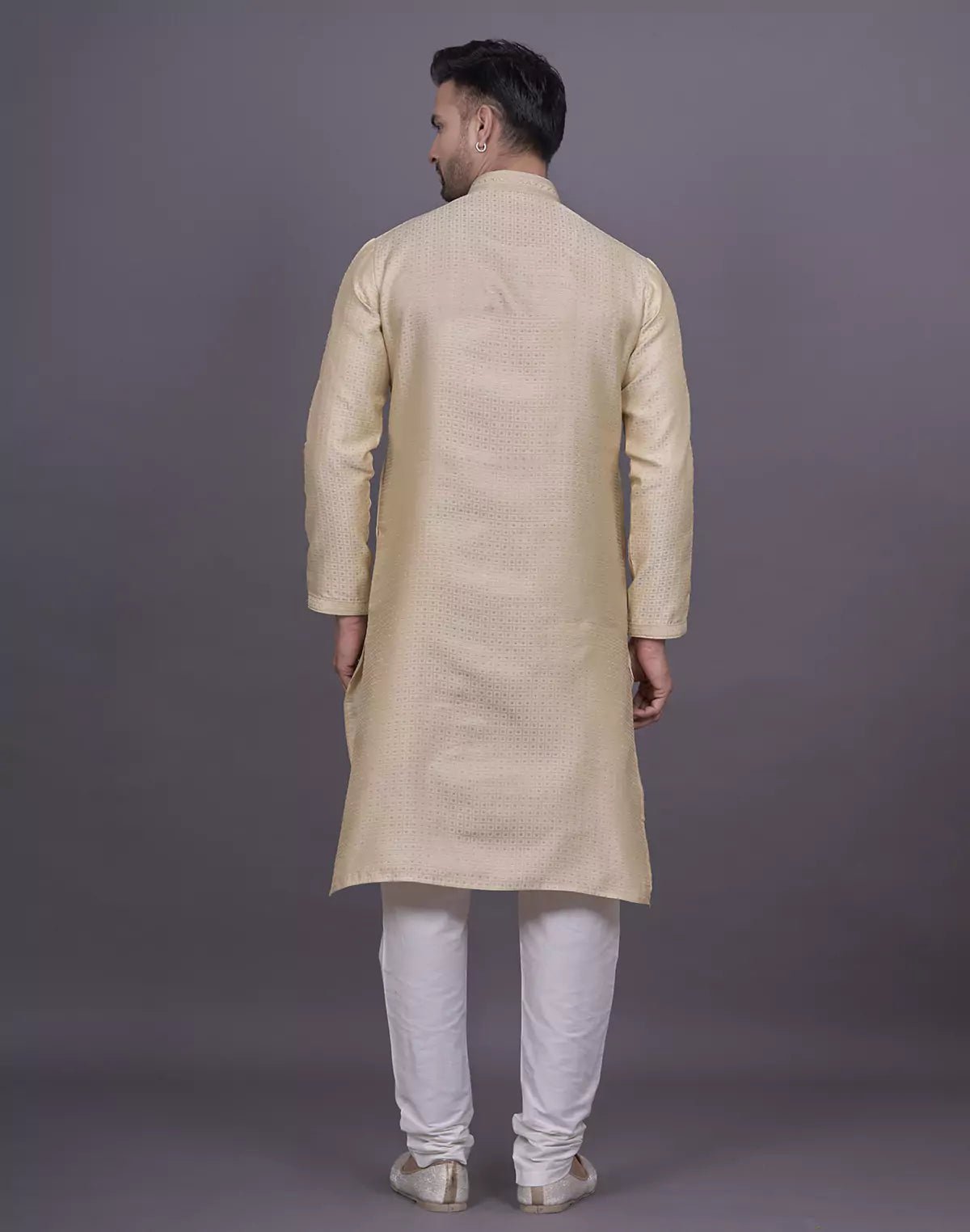 Image of Jacquard Cream Colour Kurta Pyjama Set - South India Shopping Mall