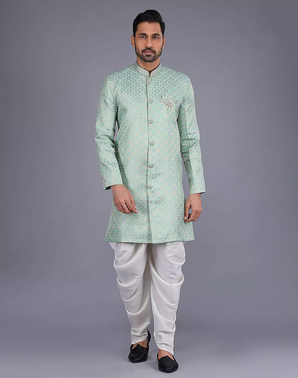 Image of Jacquard Fabric All Over Embroidery Work Pista Semi Indo Style - South India Shopping Mall