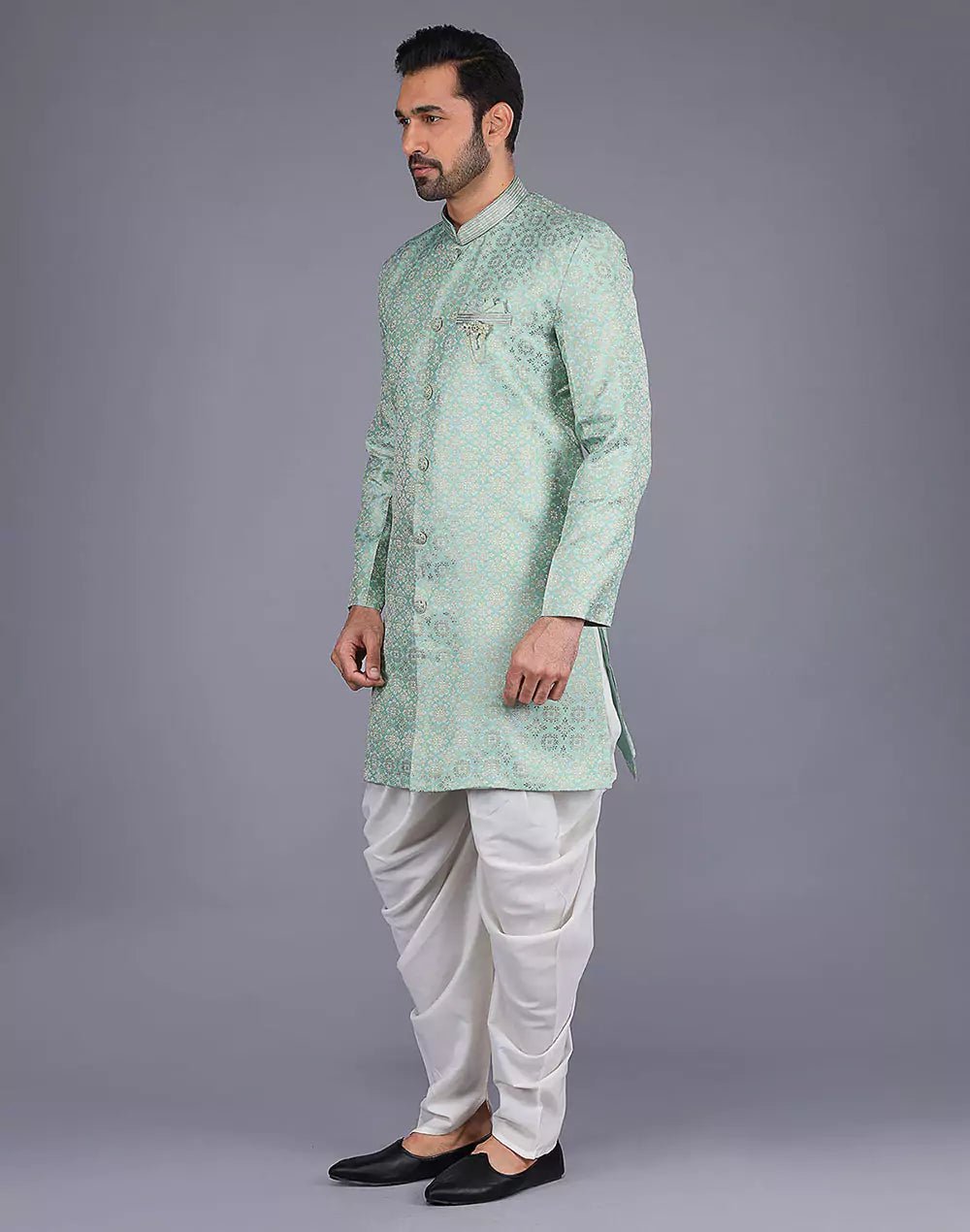 Image of Jacquard Fabric All Over Embroidery Work Pista Semi Indo Style - South India Shopping Mall