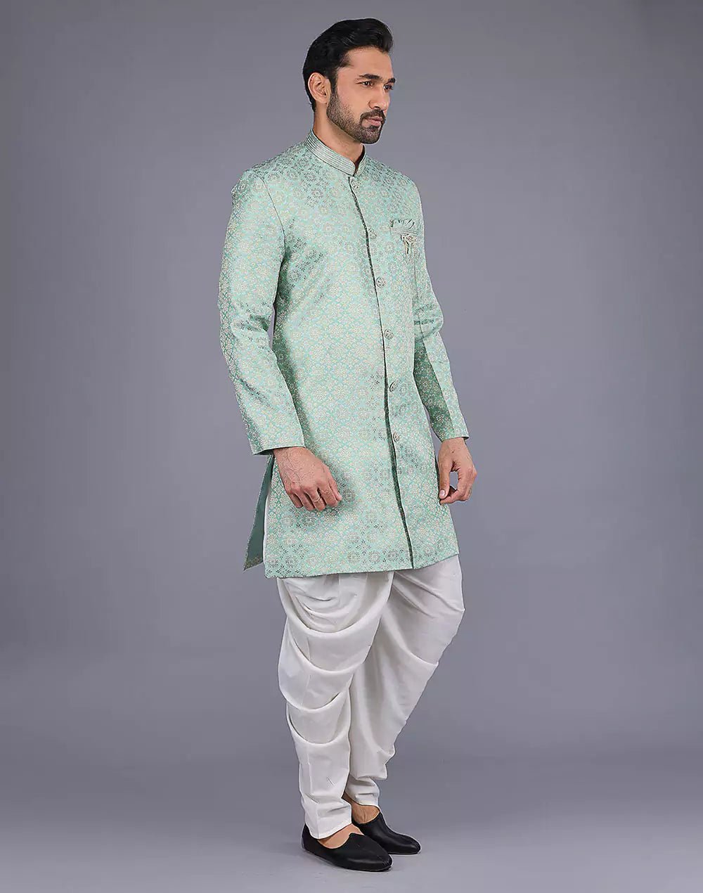 Image of Jacquard Fabric All Over Embroidery Work Pista Semi Indo Style - South India Shopping Mall