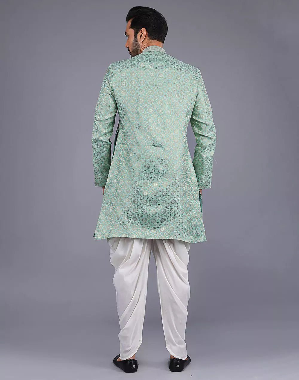 Image of Jacquard Fabric All Over Embroidery Work Pista Semi Indo Style - South India Shopping Mall