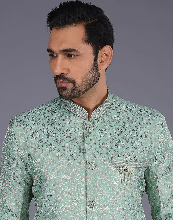Image of Jacquard Fabric All Over Embroidery Work Pista Semi Indo Style - South India Shopping Mall