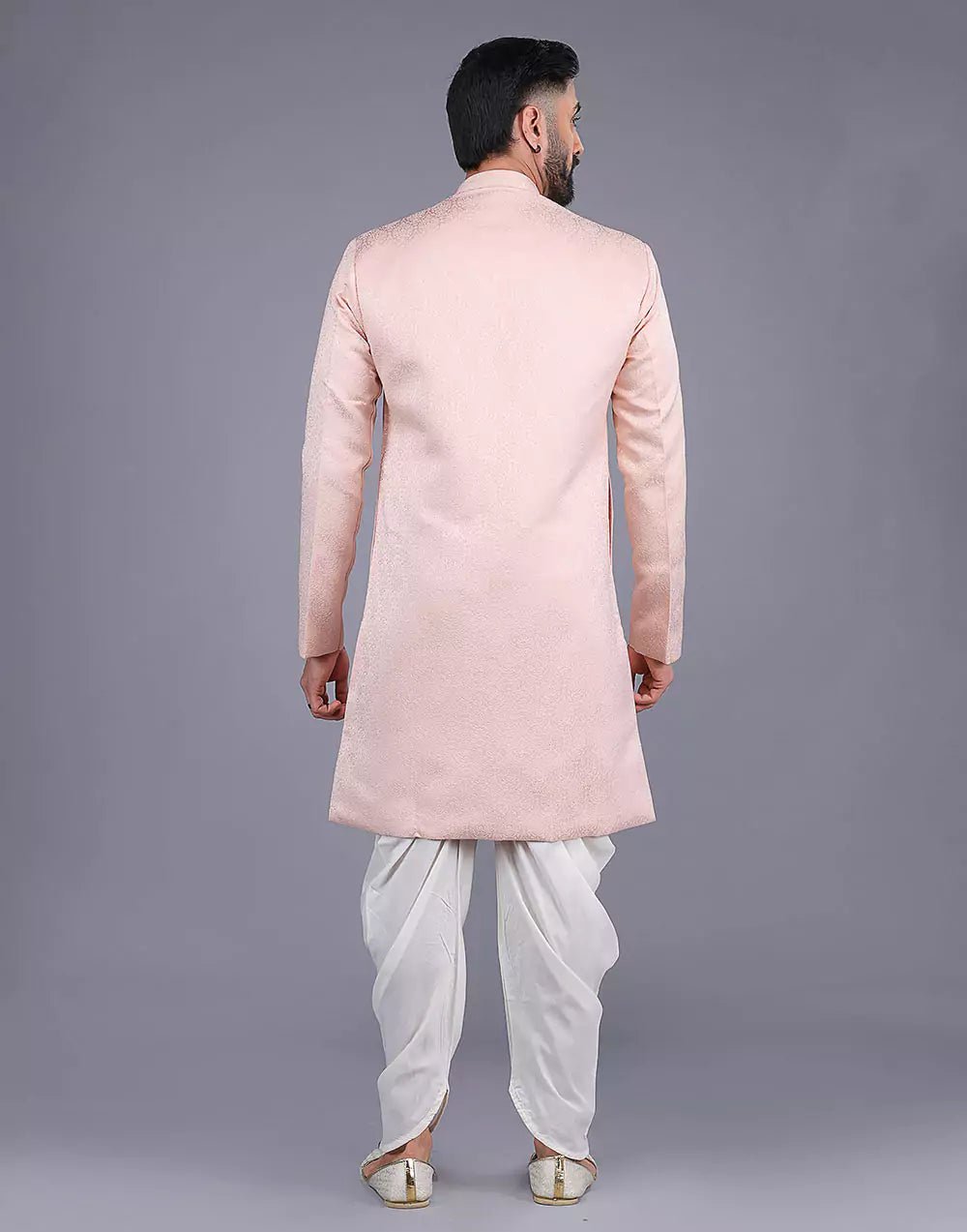 Image of Jacquard Highlighted Self Floral Design Peach Coloured Semi Indo - South India Shopping Mall