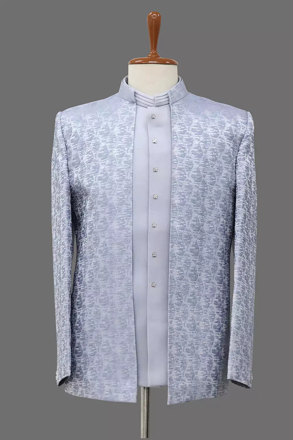 Image of Jacquard Self Design Sky Cutdana work Jacket Style Bandhagala Suit - South India Shopping Mall