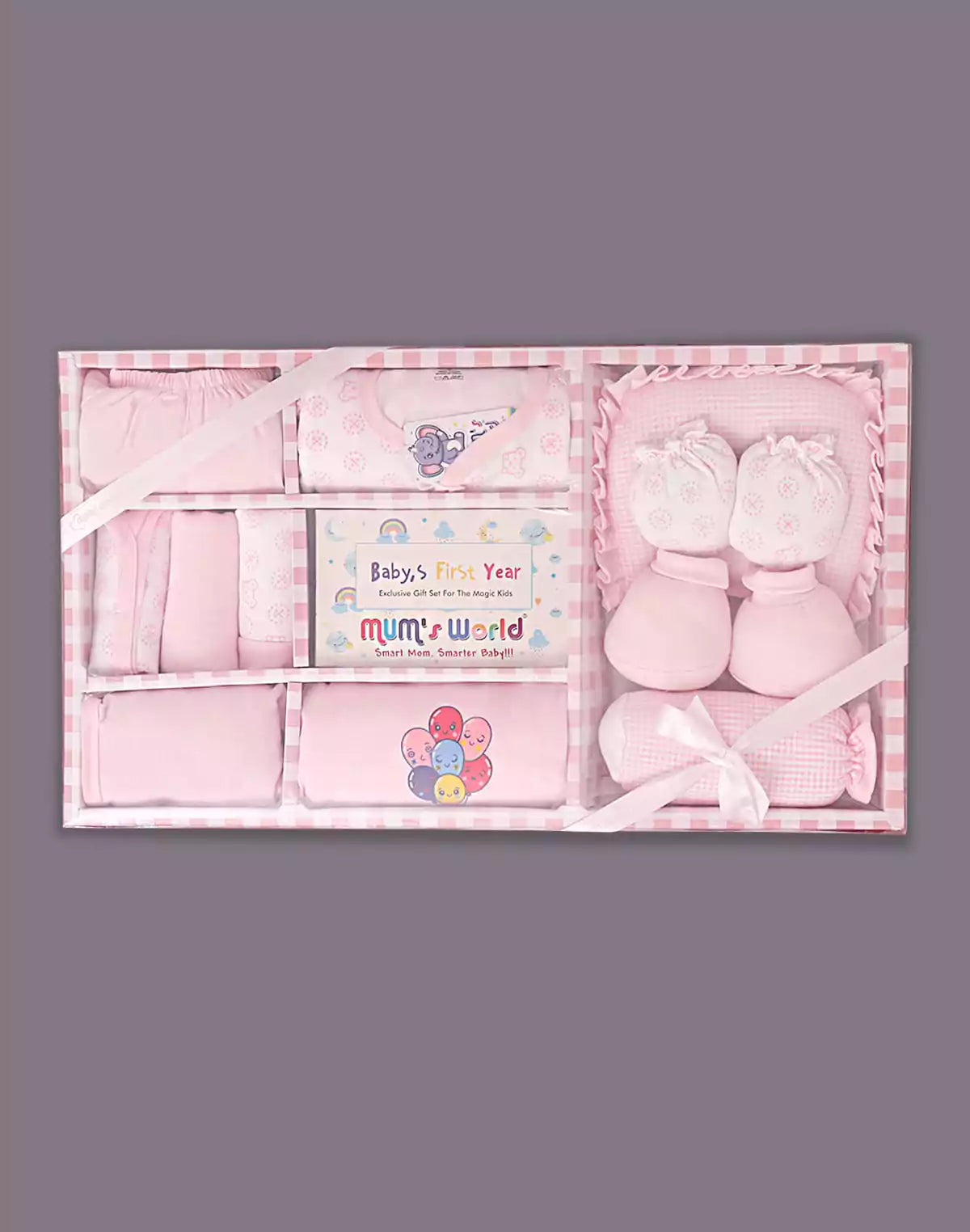 Image of Light Baby Pink Cartoon Cotton Baby Gift Set