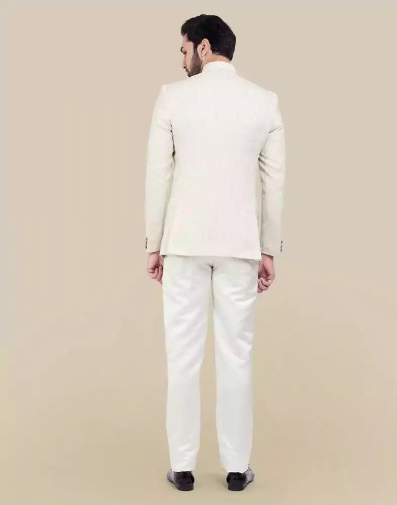 Image of Cream Self Textured Plain Bandhagala Set
