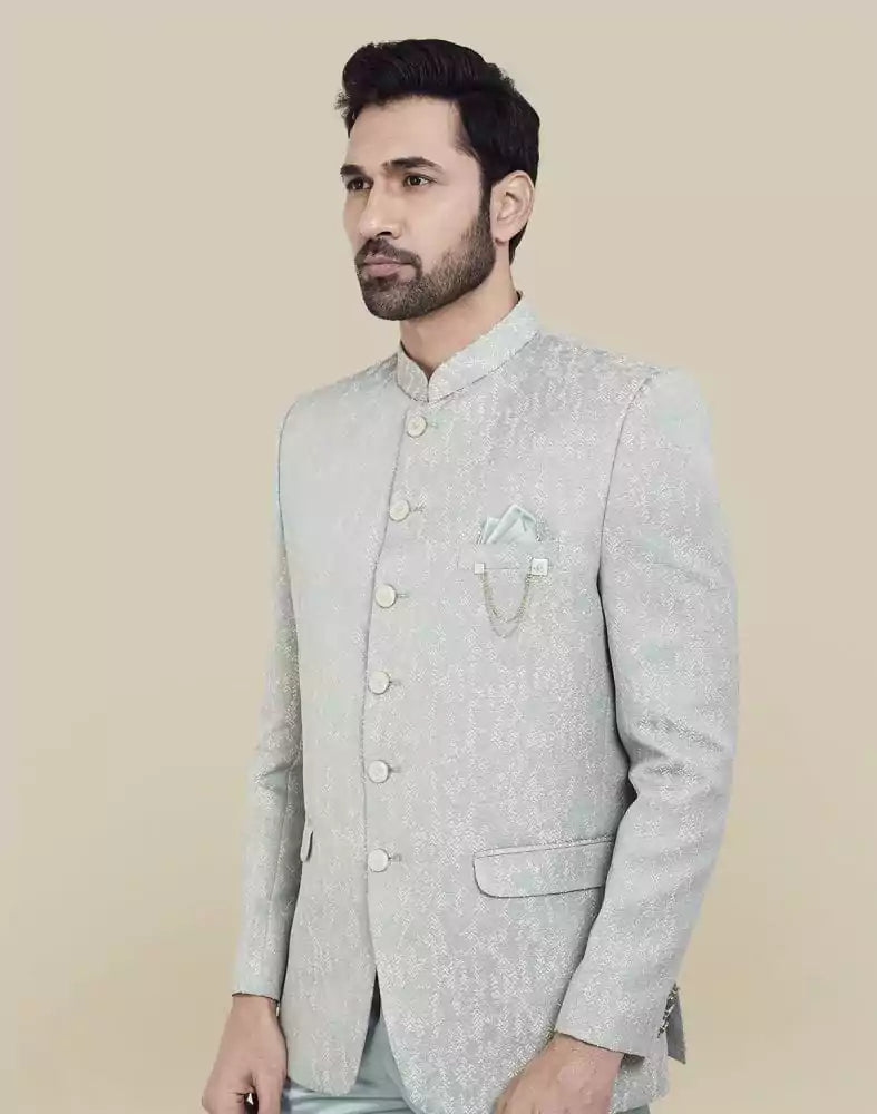 Image of Peacock Blue Self Textured Plain Bandhagala Set