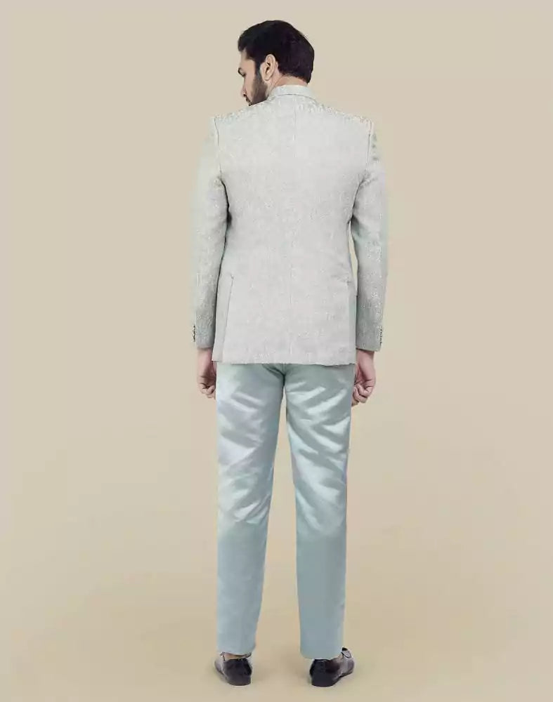 Image of Peacock Blue Self Textured Plain Bandhagala Set