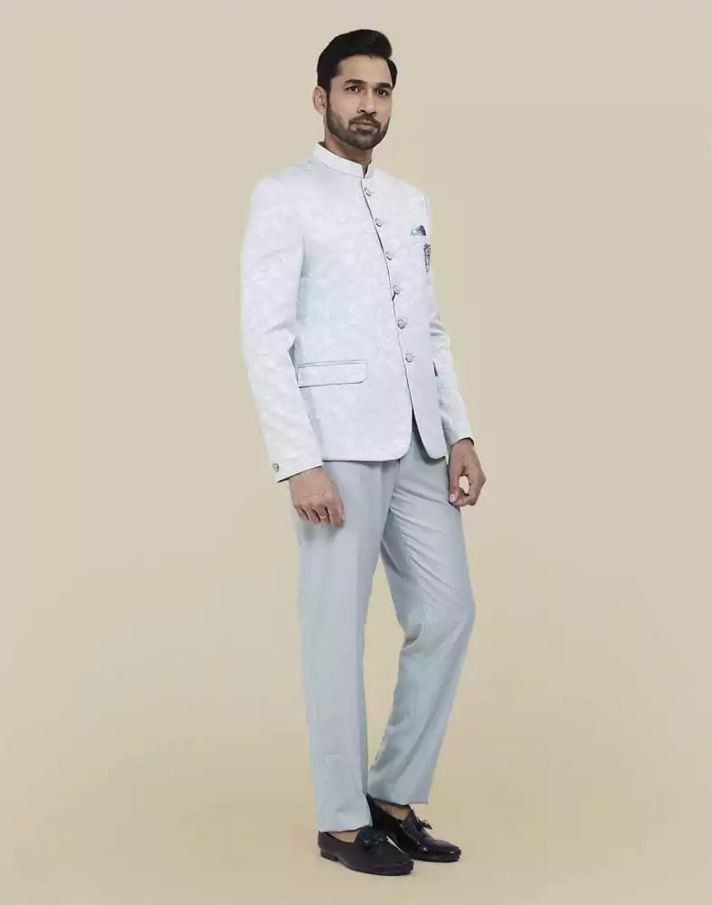 Image of Sky Blue Self Textured Bandhagala Set