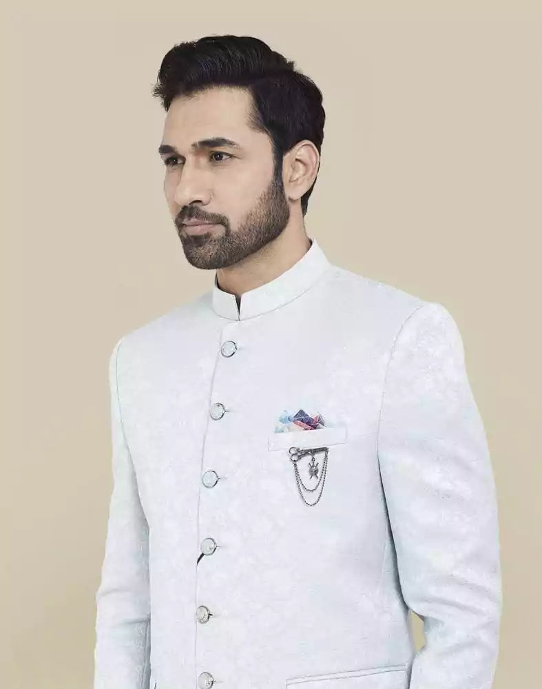 Image of Sky Blue Self Textured Bandhagala Set