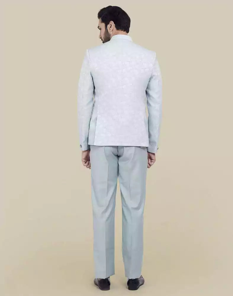 Image of Sky Blue Self Textured Bandhagala Set
