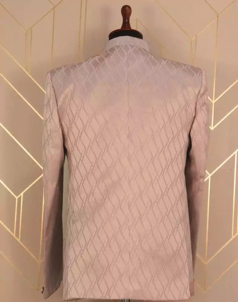 Image of Pink Geometric Jacquard Weave Jodhpuri Suit Set