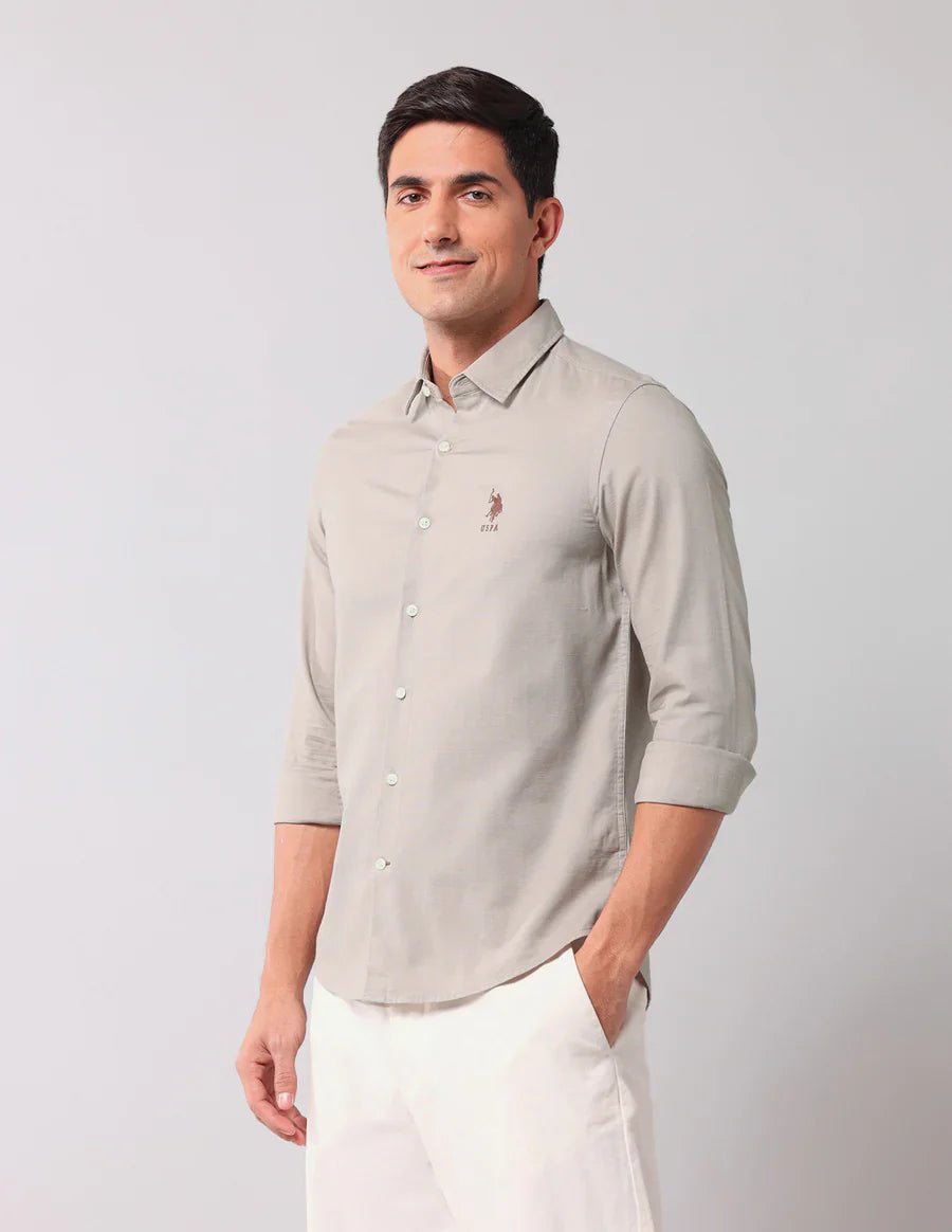 Image of Khaki Coloured Plain Linen Cotton Men's Shirt - South India Shopping Mall