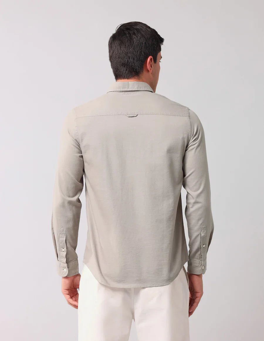 Image of Khaki Coloured Plain Linen Cotton Men's Shirt - South India Shopping Mall