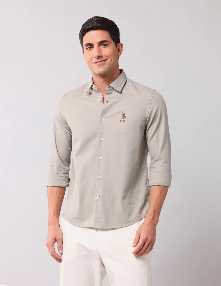 Image of Khaki Coloured Plain Linen Cotton Men's Shirt - South India Shopping Mall