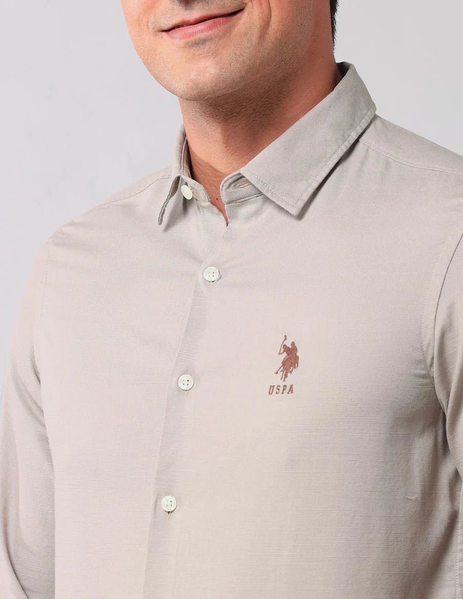 Image of Khaki Coloured Plain Linen Cotton Men's Shirt - South India Shopping Mall