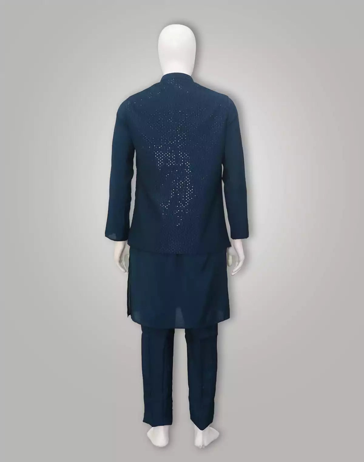 Image of Blue Kurta with Embellished work Jacket Set