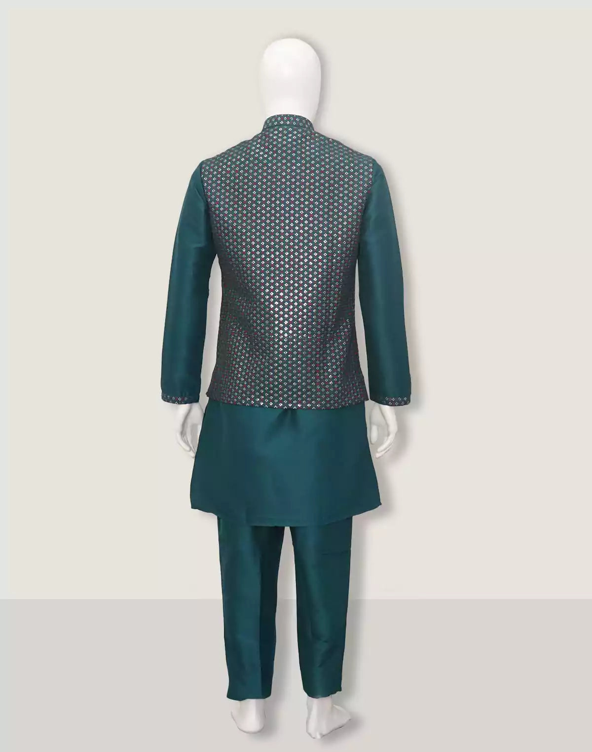 Image of Sequence work Rama Green Raw Silk Kurta Jacket Set