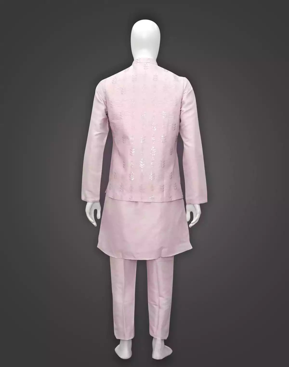 Image of Pink Sequence with Embroidery work Raw Silk Jacket Set