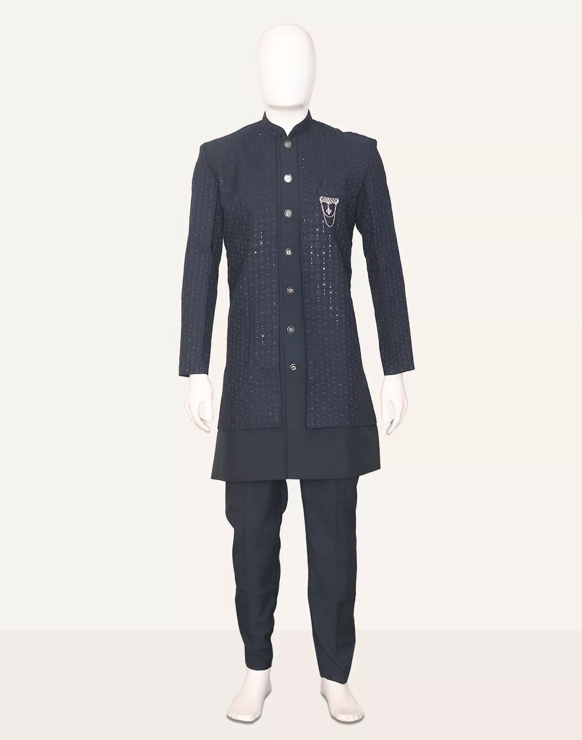 Image of Thread work Floral Georgette Navy Kurta Jacket Set