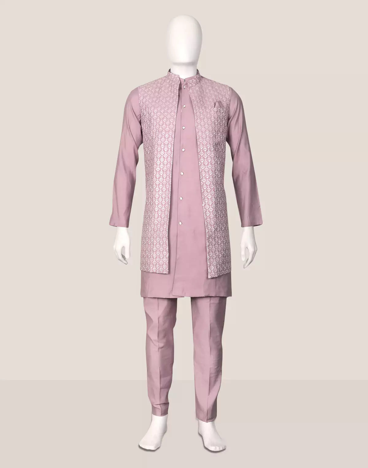 Image of Onion Floral Cotton Silk Kurta with Thread work Jacket Set