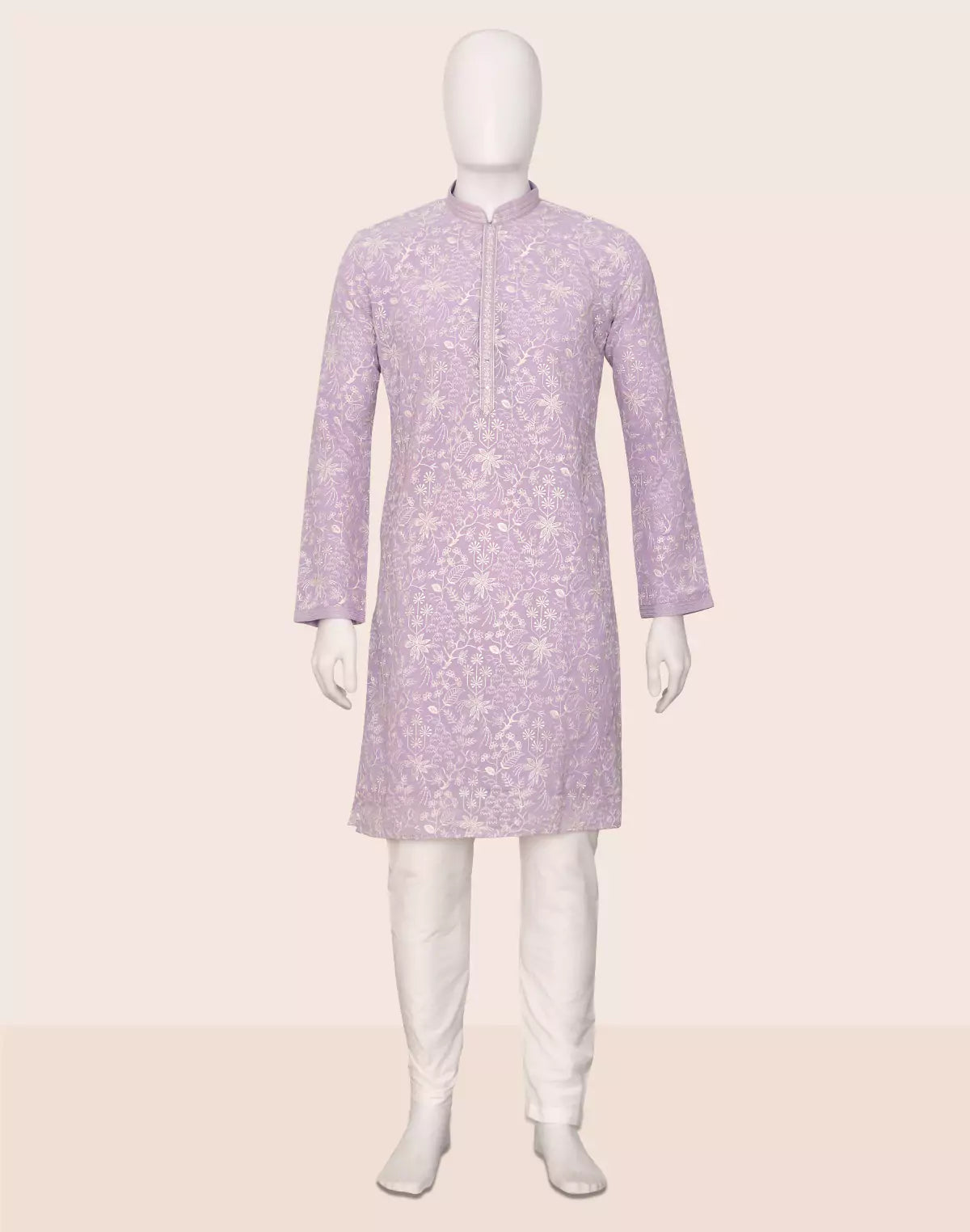 Image of Floral Thread Embroidered work Georgette Kurta with Pajama