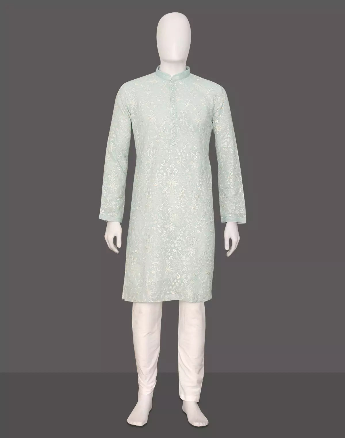 Image of Floral Thread Embroidered work Georgette Kurta with Pajama