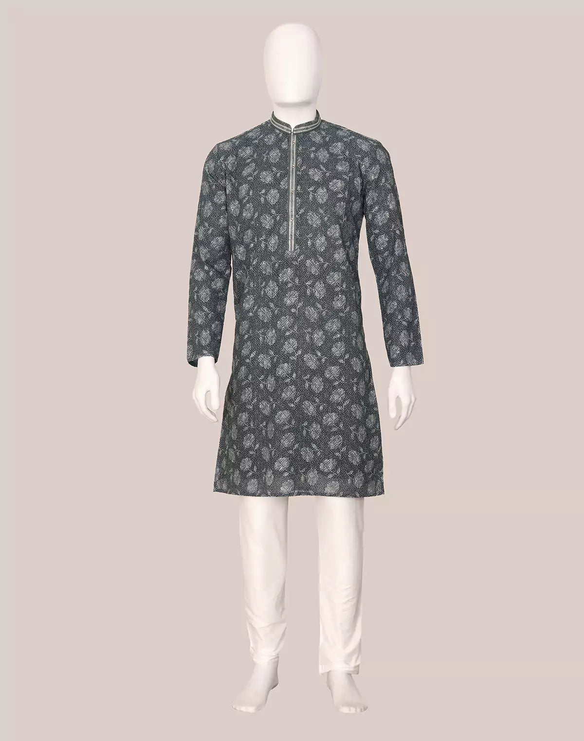 Image of Elegance Grey Floral Printed Georgette Kurta Pajama