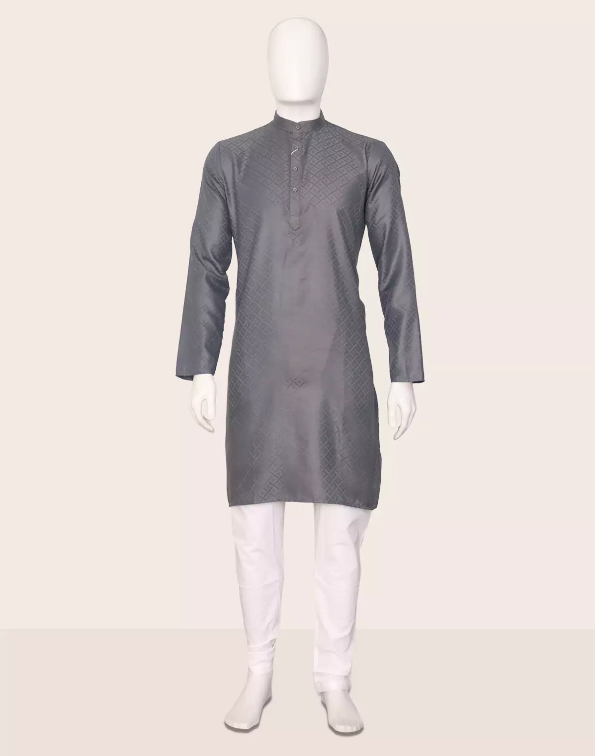 Image of Self Weaving Design Cotton Kurta Pyjama Set