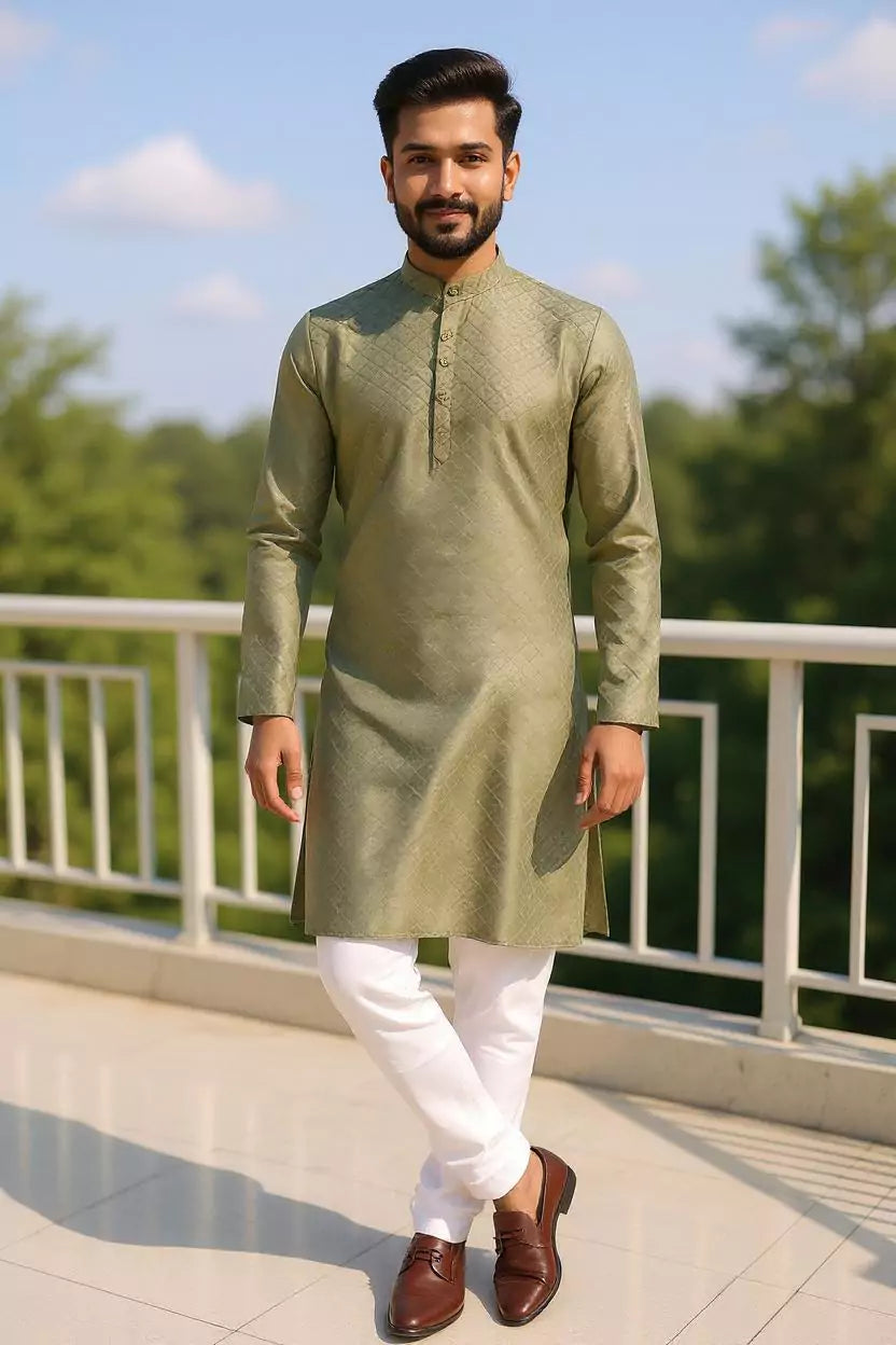 Self Weaving Design Cotton Kurta Pyjama Set