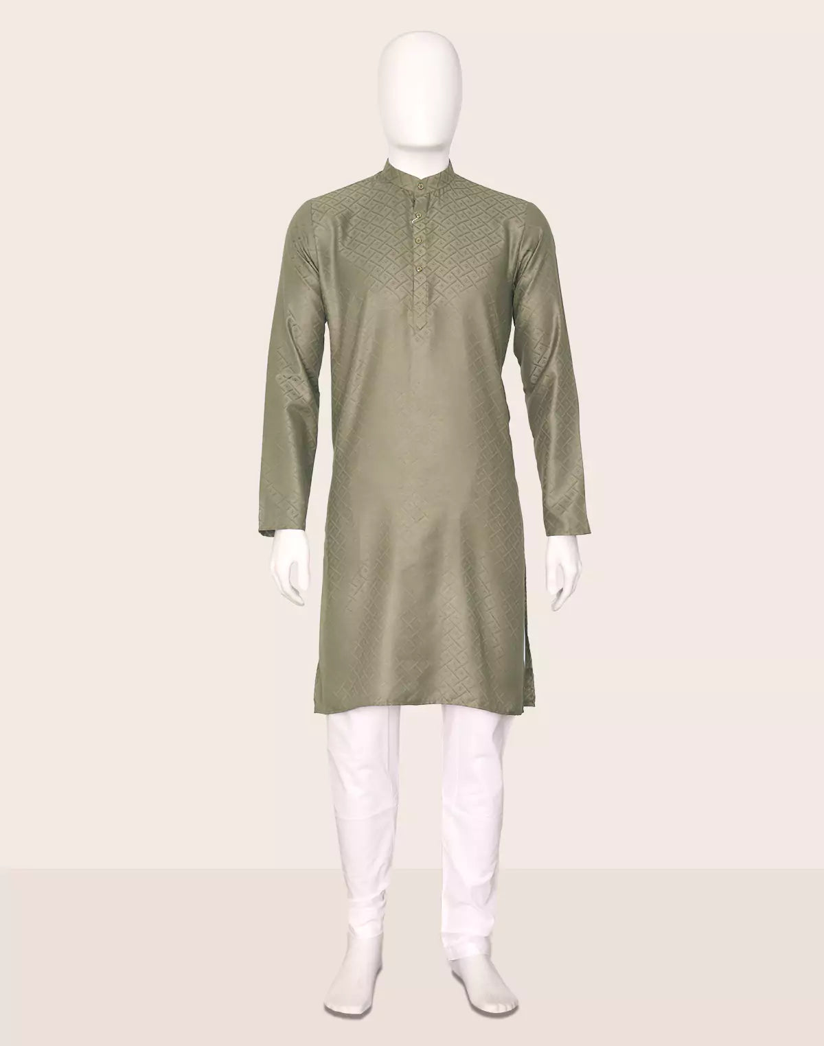 Image of Self Weaving Design Cotton Kurta Pyjama Set